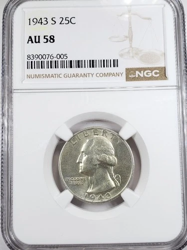 1943-S Washington Quarter NGC AU58 - 90% Silver