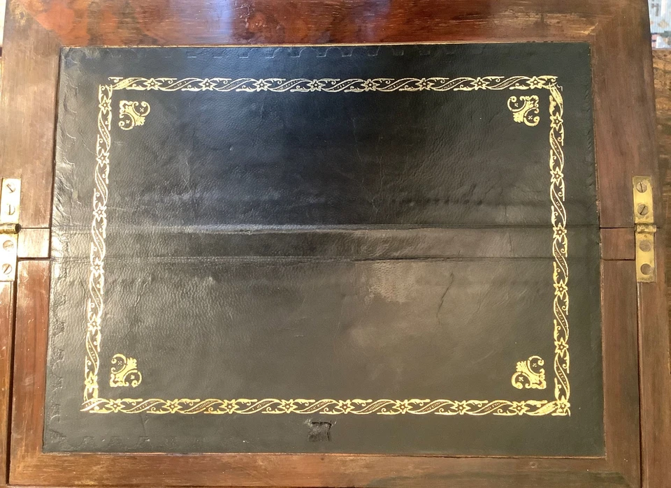 Antique rosewood, mahogany and MOP writing slope - unusual diminutive size - Image 4 of 4