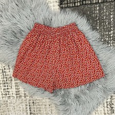 Zara Girls Red Shorts With Floral Print Double Lined Size 13-14Y