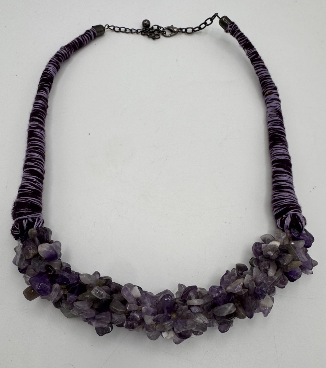 Amethyst Chip Bead Statement Necklace Purple Thre… - image 1