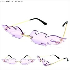 EXAGGERATED Retro PARTY Club Rave SUN GLASSES Funky Fire Flame Shape Purple Lens