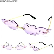 EXAGGERATED Retro PARTY Club Rave SUN GLASSES Funky Fire Flame Shape Purple Lens