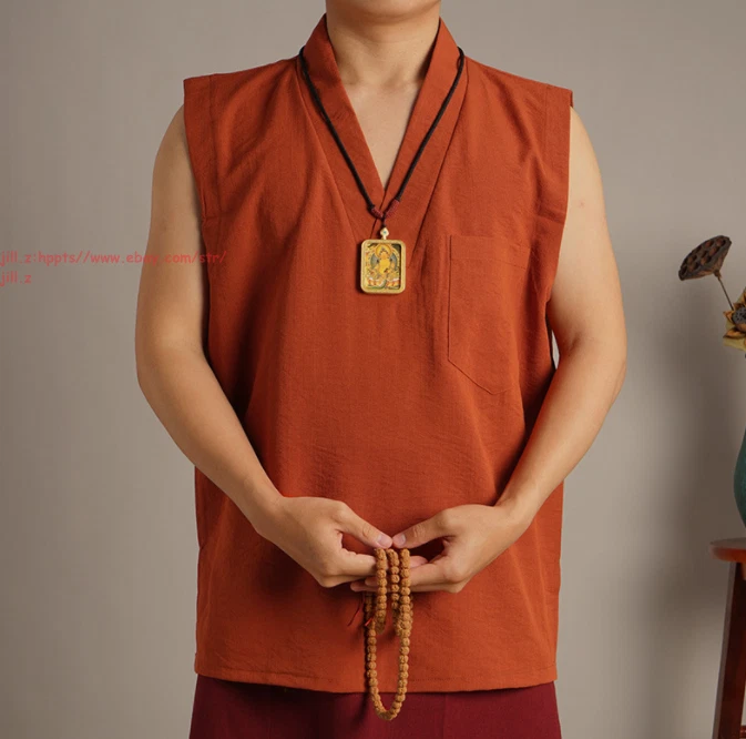 Nuevo Verano Hombres Delgado Algodón Fresco Chaleco Zen Budista Monje Prendas para el torso Tang Traje Transpirable Foto 4 de 4