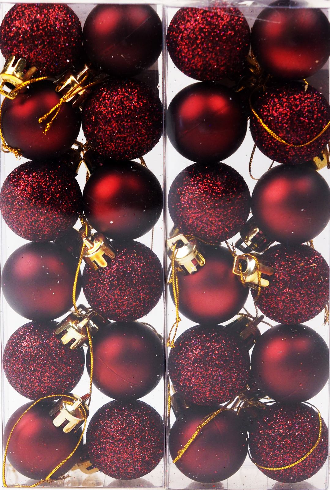 Mini Christmas Mulled Wine Red Glitter Tree Baubles Decorations (Set of 24)