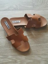 STEVE MADDEN DARIELLA DAMSKIE BRĄZOWE SKÓRZANE SANDAŁY WSUWANE - ROZMIAR 8
