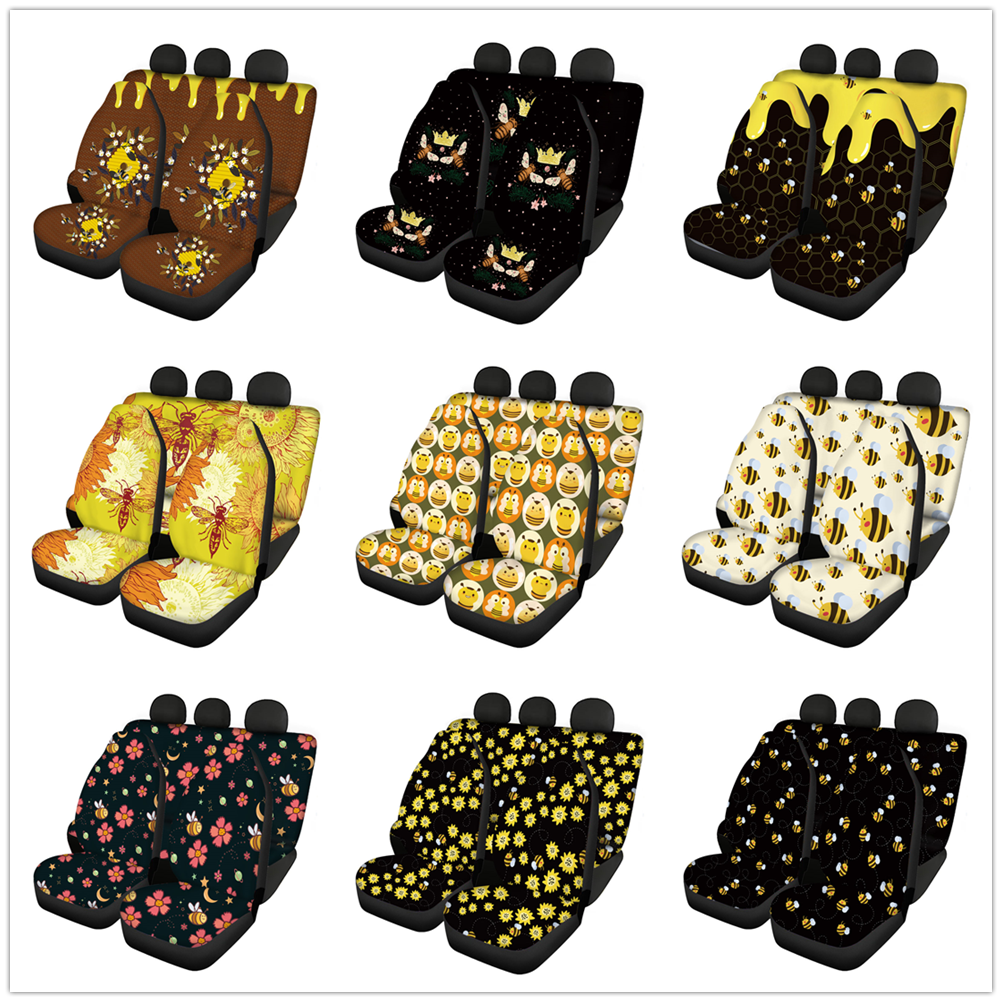 Bee pattern Car Seat Covers Set Full Set of 4 Pieces Suitable Fit Most Car SUV