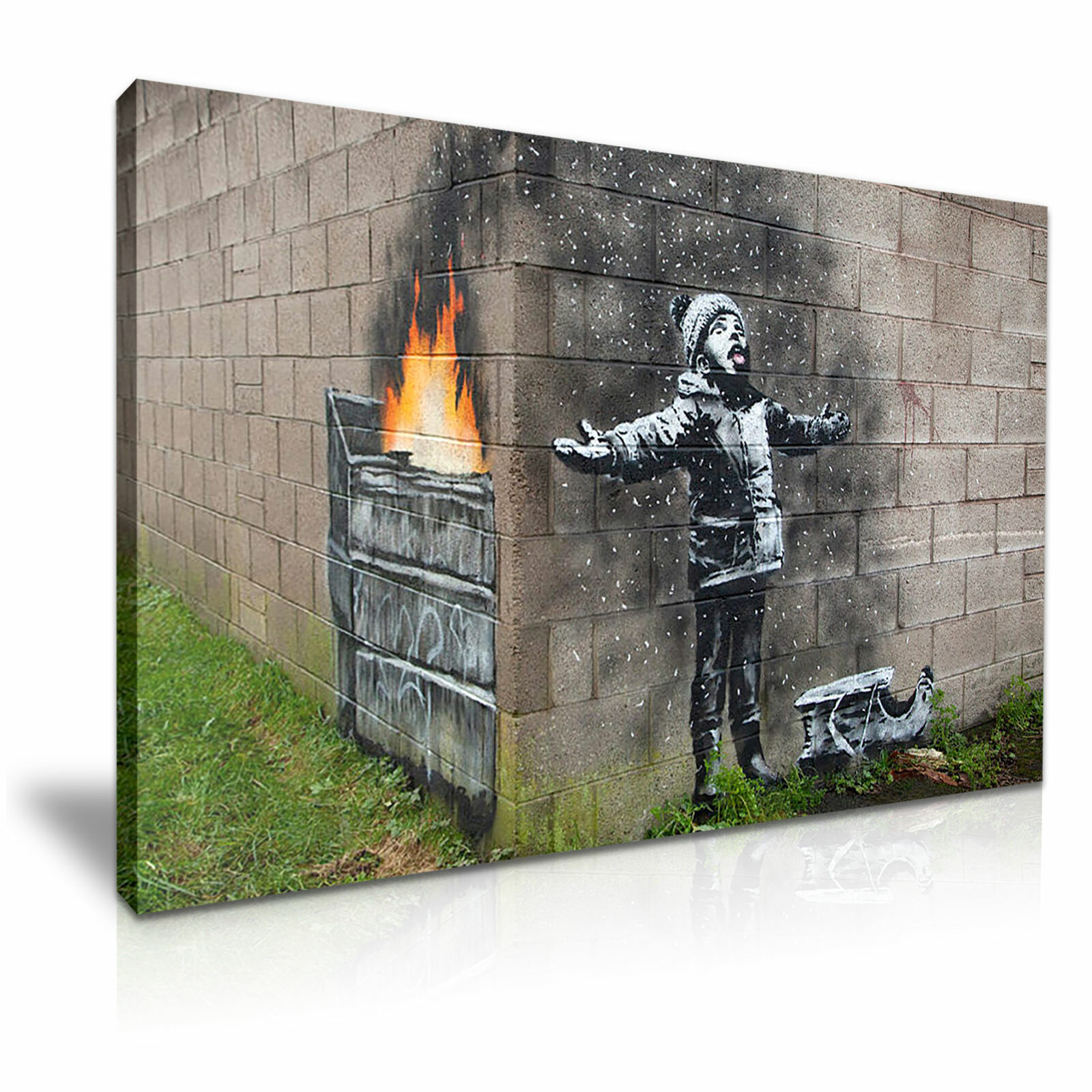 Banksy Port Talbot Seasons Greetings Art Reprint on Framed Canvas Wall