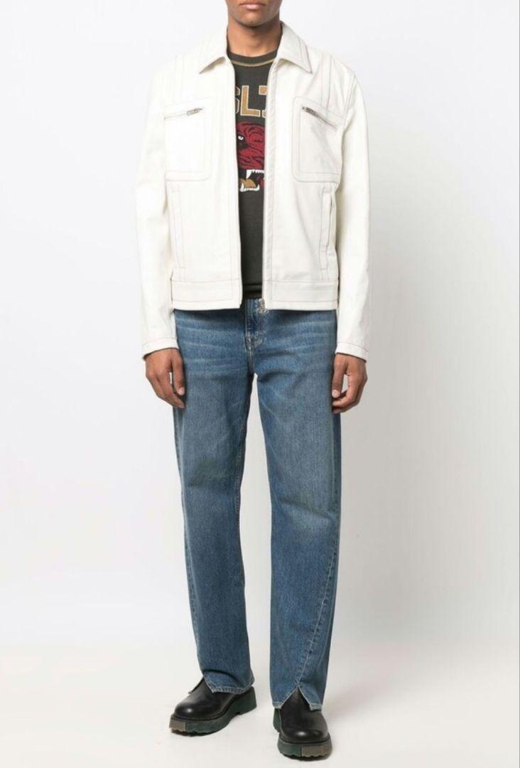 Diesel Men M Cracked White Leather Jacket Classic Vintage style