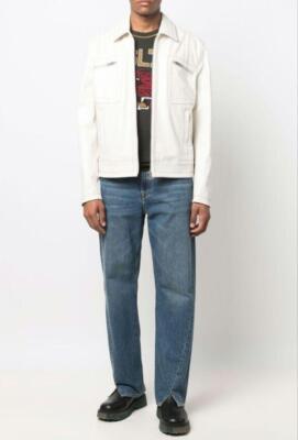 Diesel Men M Cracked White Leather Jacket Classic Vintage style