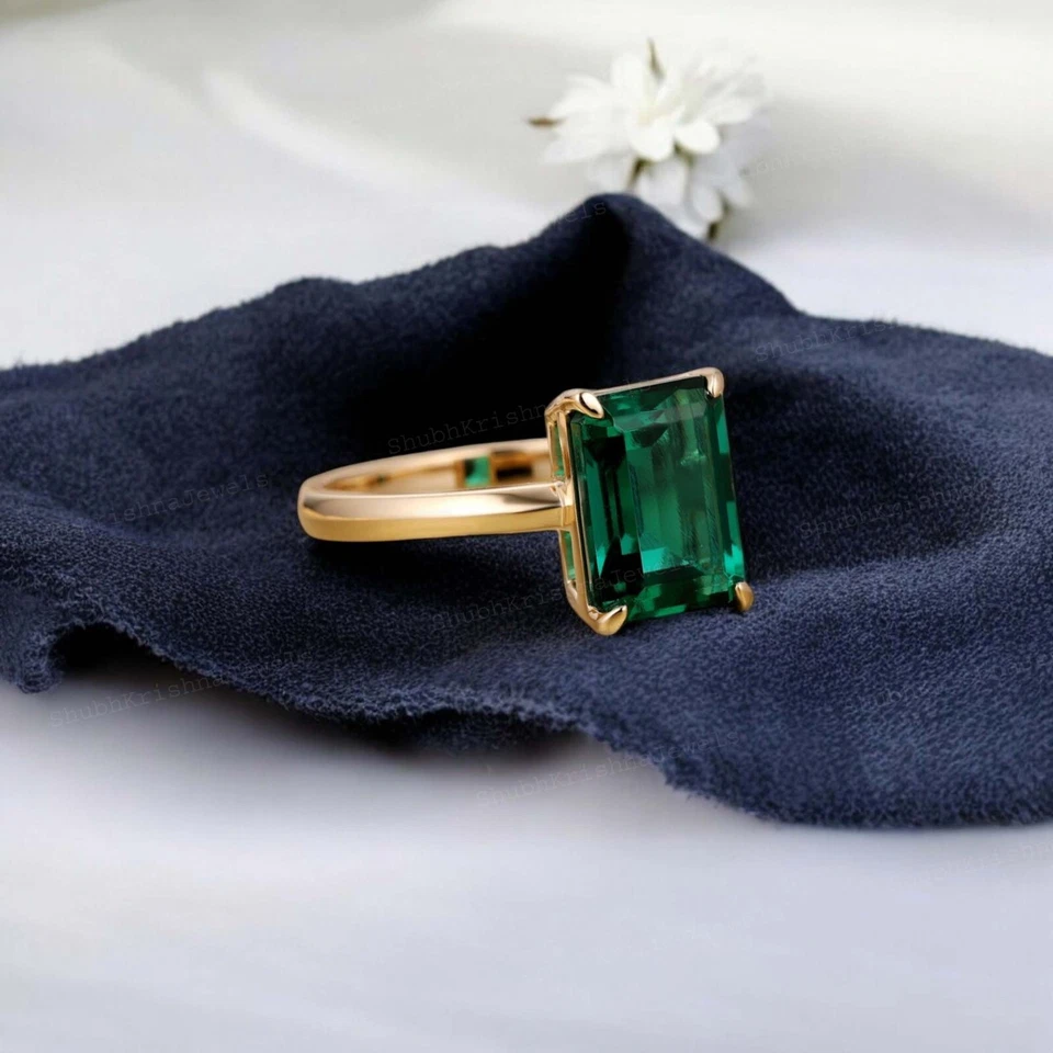 Anillo solitario de boda promesa de boda de oro rosa de 14k de 8x6 mm creado en laboratorio Foto 2 de 4