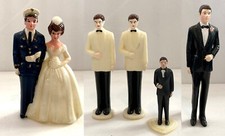 RARE Vintage Wedding Cake Topper Bride Groom Navy Dress Uniform 4 Groomsmen
