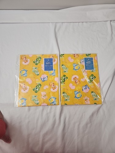 2 Vintage gelbe Care Bear Geschenkpapier und Karte Ballon Herzen LESEN