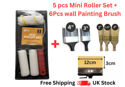 5-teiliges Malroller kleines Lack Ausbesserungsset Kit Job Sleeve Griff Tablett Mini