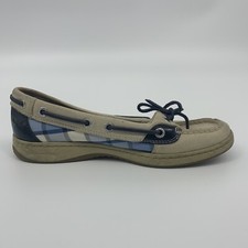 Women's Sperry Top Sider Boat Shoes Beige Blue Plaid Leather Size 6.5 M 9102989
