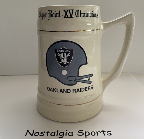 Vintage OAKLAND RAIDERS Super Bowl XV BEER STEIN Mug NEW OLD STOCK Never Used - Afbeelding 1 van 5