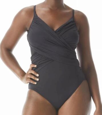 821 Coco Reef Contours Bra-Sized surplice crossover 1-Pc Swimsuit BLK 14/38 C/D
