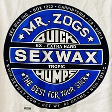 MR ZOGS Original SexWax Quick Humps Men's Tank Top Shirt M White Surfer Beach