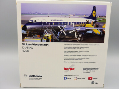Lufthansa Vickers Viscount 814 1/200 Herpa 572255 D-ANAC 800 | eBay