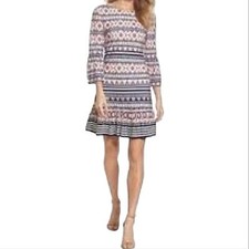 Eliza J blue pink floral mixed print bell sleeve peplum mini dress 10