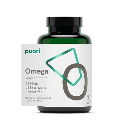 Puori Omega 3 Fish Oil - Ultra Pure 2000mg - 120 Softgels - Heart Brain and E...
