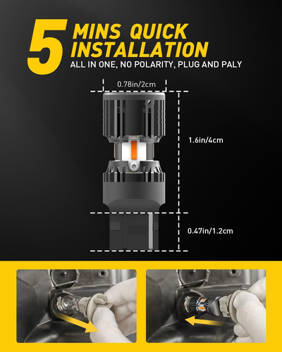 CANBUS 7440 LED Bulbs Amber Yellow 4000 Lumens for Turn Signal Lights with Built - Picture 6 of 7