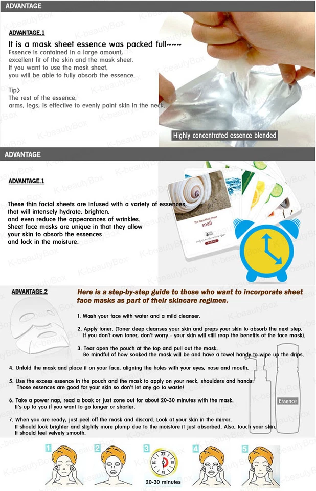 10pcs Korean Essence Facial Mask Sheet, Moisture Face Mask Pack Skin Care 16type - Image 3 of 4