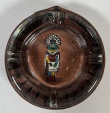 Vintage Handmade Leather Wrapped Glass Ashtray Southwest Native American Theme
