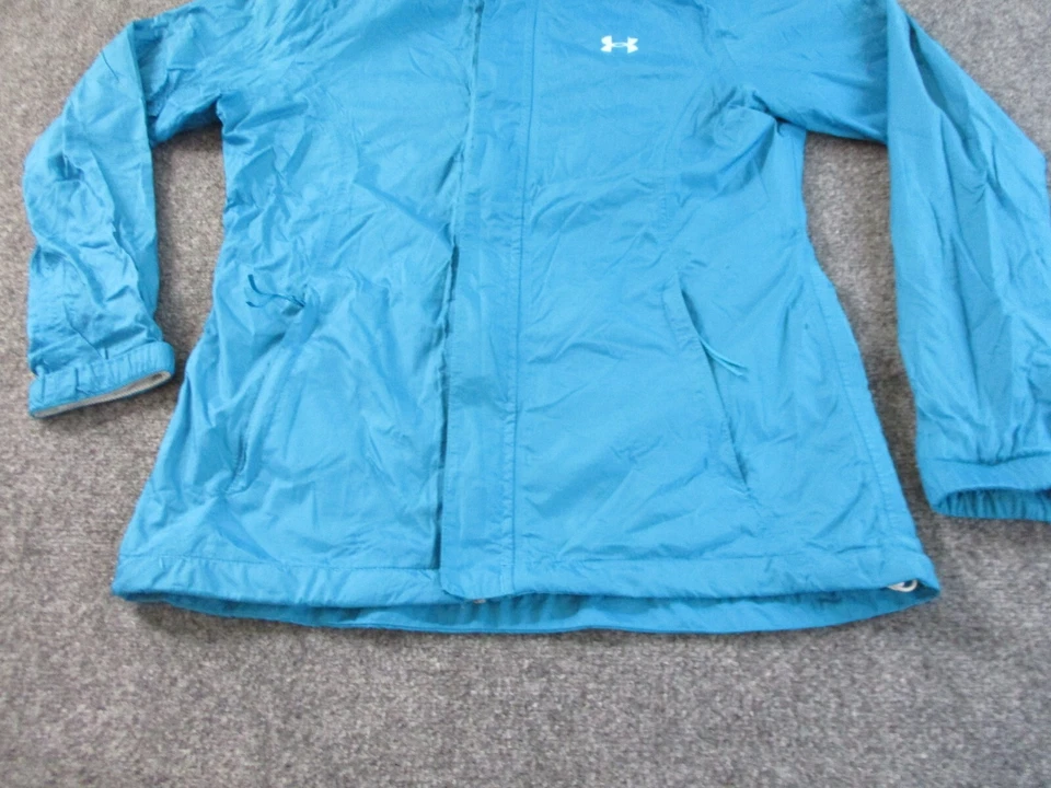 Chaqueta Under Armour Para Mujer Pequeña Azul Nylon Cremallera Completa Malla Forrada Con Capucha* Foto 3 de 4