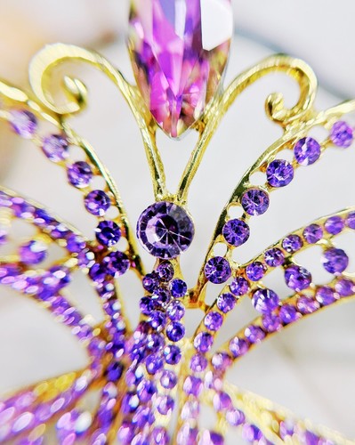 Purple Masquerade Ball Mask, Gold Wedding Mask, Lavender Crystal Mask, Prom Mask - Picture 5 of 8