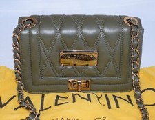 Valentino Beatriz Quilted Army Green Leather Crossbody Purse Bag Chain ~ US12