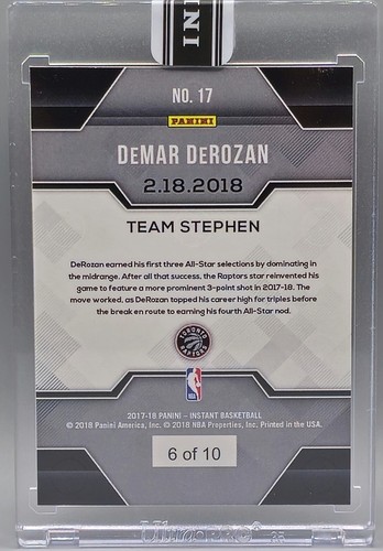 DEMAR DEROZAN SSP /10 2017-18 PANINI INSTANT GREEN PARALLEL ALL-STAR TEAM STEPH - Picture 2 of 2