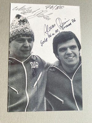 Hans Rinn & Norbert Hahn Olympic Champions 1976/80 Tobogganing Signed Photo 9x15 Autograph