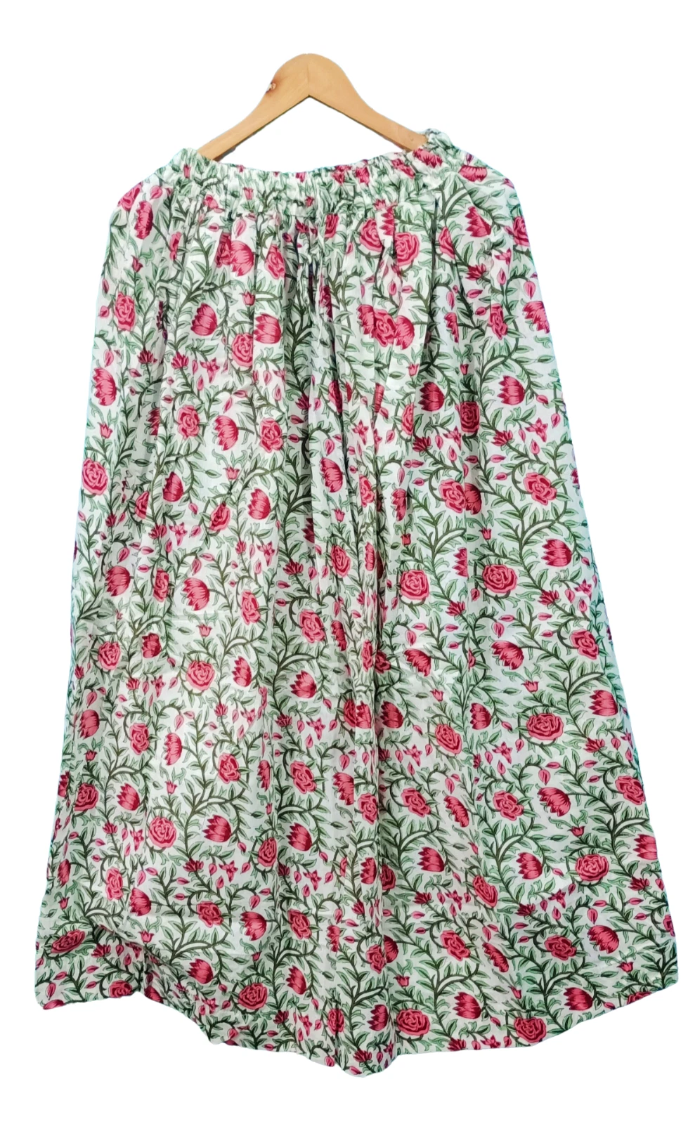 Indian White Floral New Skirt Cotton Skirt, Long Skirt, Free Size, Beachwear AU