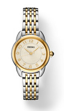 Seiko Essentials  Champagne Ivory Gold Silver Two Tone Women SUR562 Dress Watch