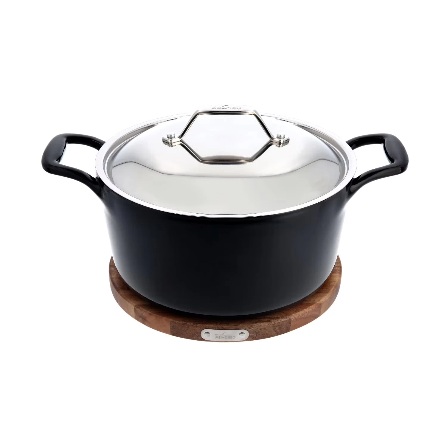 All-Clad 6 Quart Enameled Cast Iron Dutch Oven w/Lid Wooden Trivet & Spoon