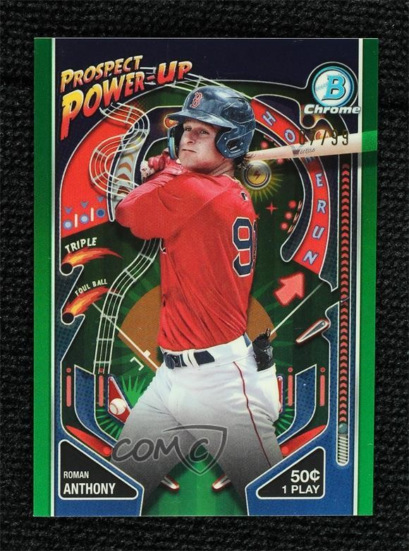 2024 Bowman Prospect Power-Up Green Refractor 7/99 Roman Anthony #PP-13 1v3