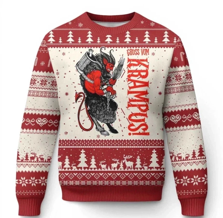 Krampus Ugly Christmas Sweater, Gothic Holiday Pullover