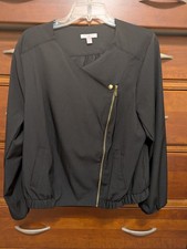 Roz Ali Women's Blazer Zipper Front Black XL Pockets READ Gold Tone Accents