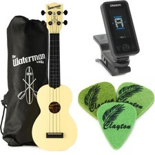 Kala The Waterman Soprano Ukulele Essentials Bundle - Starlight Yellow, Glow in
