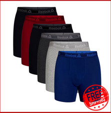 Reebok Men's Cotton Stretch Boxer Briefs Regular Leg Moisture Wicking 6 Pack