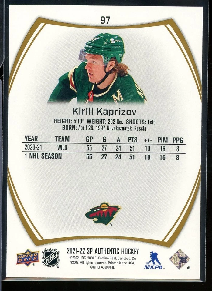2021-22 SP Authentic Limited Gold #97 Kirill Kaprizov 83/99 - Image 2 of 2
