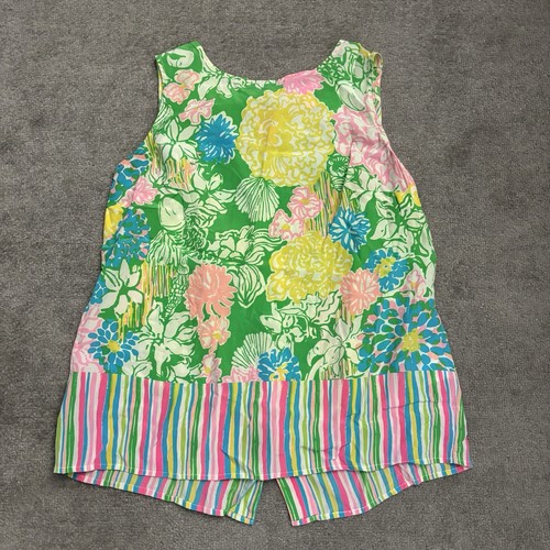 Lilly Pulitzer Iona Silk Tank Blouse Button Back Floral Patchwork Sleeveless M - Afbeelding 1 van 6