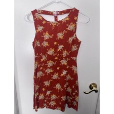 Bongo Rust Orange Floral Mini Dress Cutout Back Sleeveless Summer Boho Small