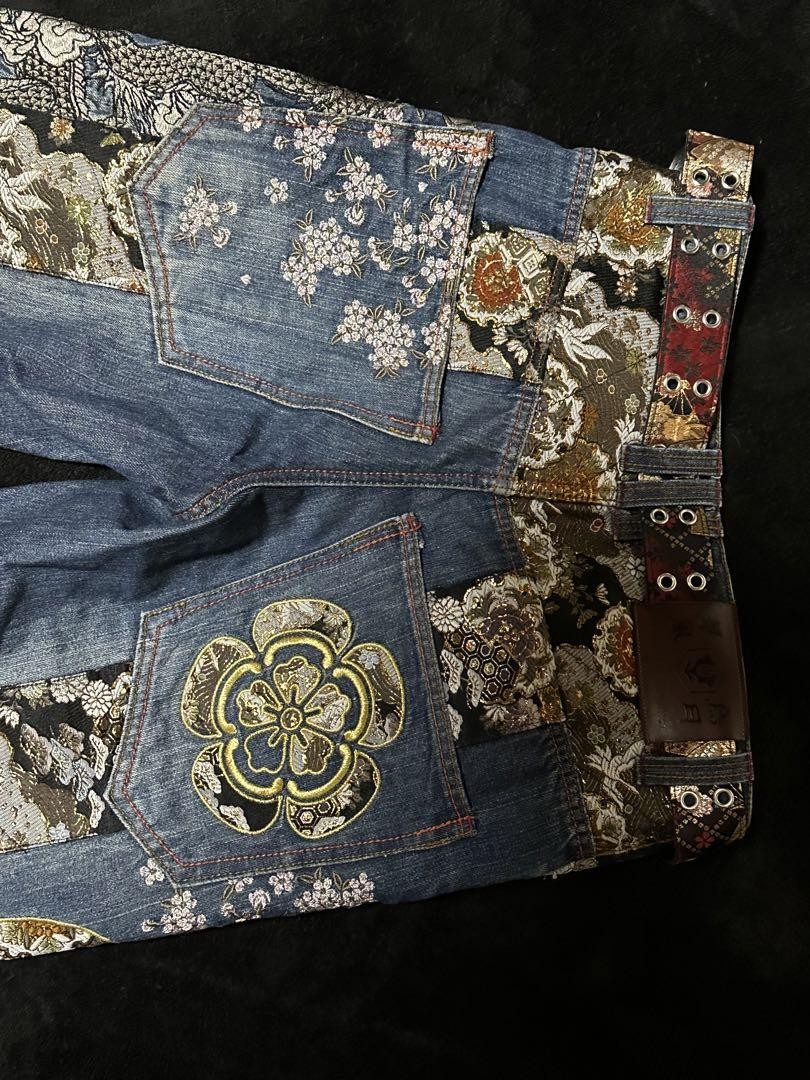 Karakuri Tamashii Blue Denim Pants Tiger Flame Embroidery Nobunaga