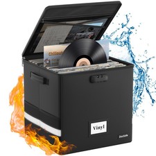 Vinyl Record Storage Box with Lock,Fireproof Water Resistant Record Organizer...