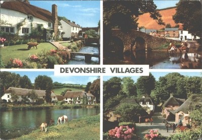 DEVONSHIRE DÖRFER Mehrfachansicht Postkarte John Hinde UK reetgedeckte Cottages