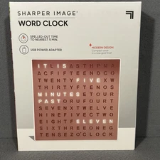 New Sharper Image Light Electronic Word Clock Rose Gold LED Modern Decor Girly