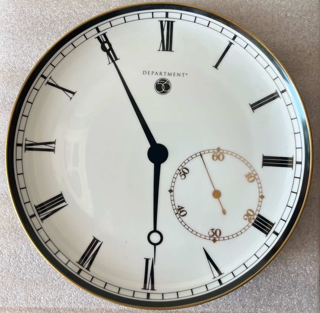 Department 56 Gold Rimmed Porcelain Plate Clock 10.25 Inches Excellent Condition