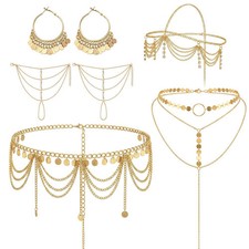 Quelay 5 Pcs Belly Dance Jewelry Set for Women Gold Head