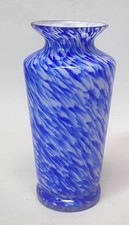 Handblown Blue And White Splatterglass Vase 5 1/2